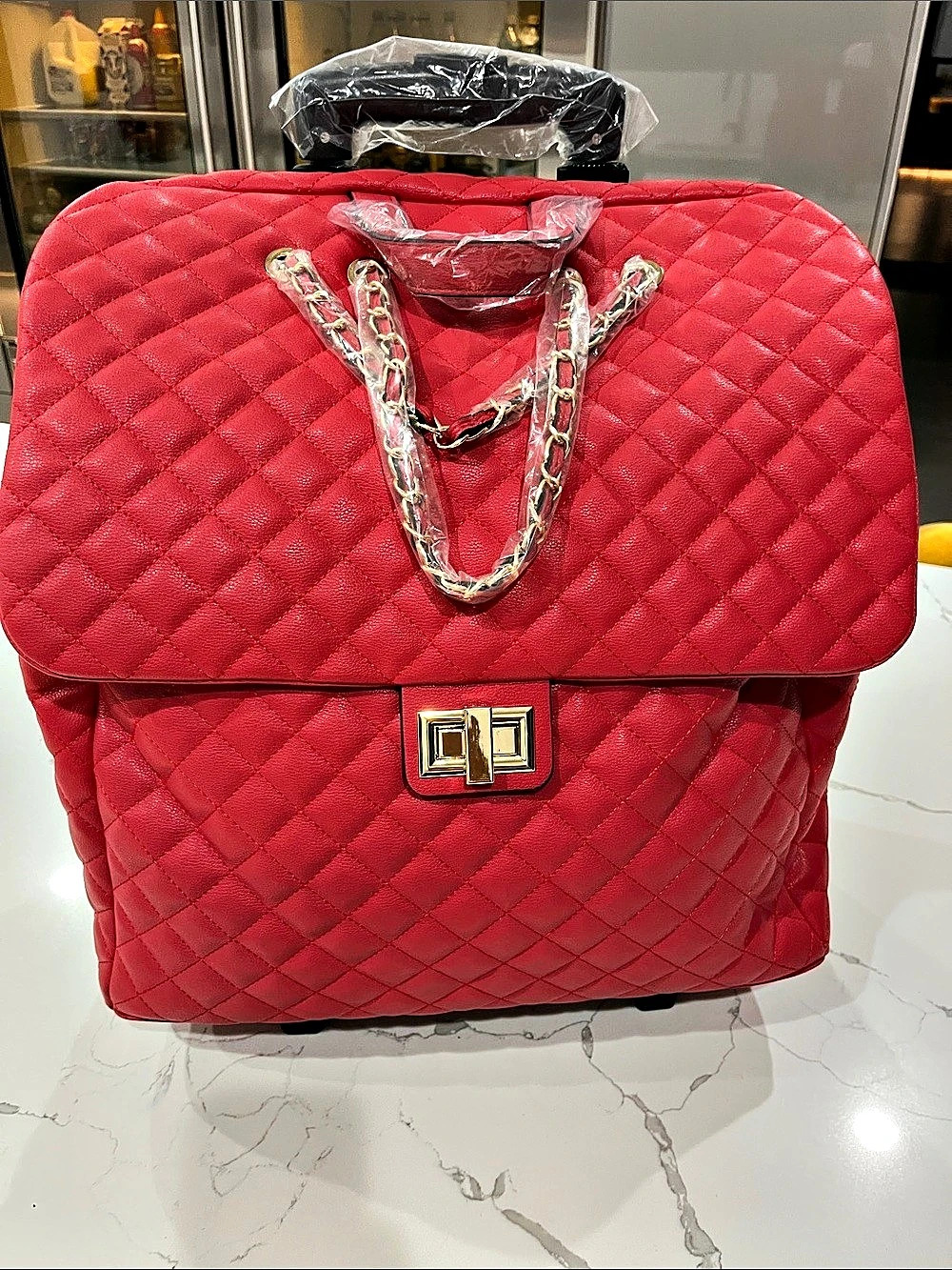 Red Quilted Rolling carryon